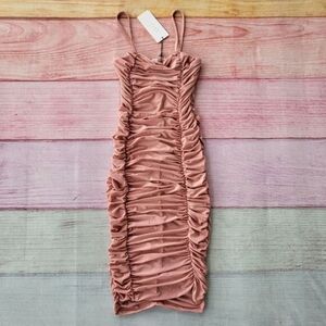 NWT Club L London Pink Sentimental Bodycon Ruched Midi Dress Size 4 Date Night